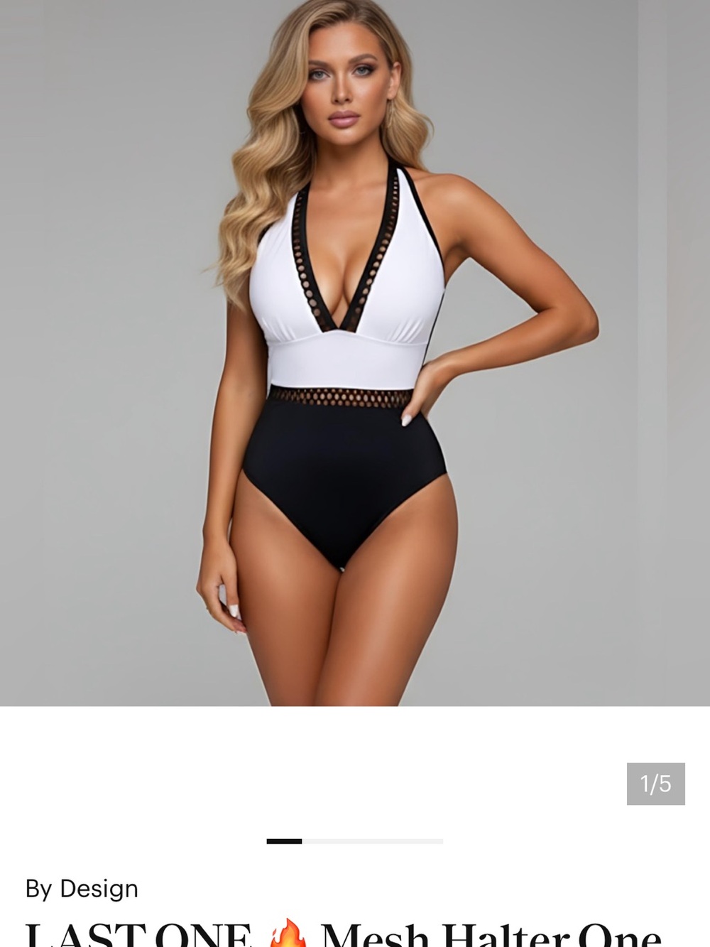 Mesh Halter One Piece Swim Suit Bathing Suit White/Black